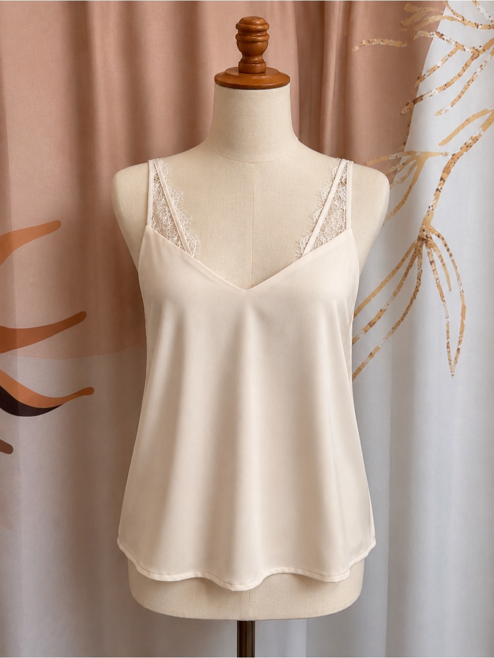 Lace-Trim Satin Camisole in Cream